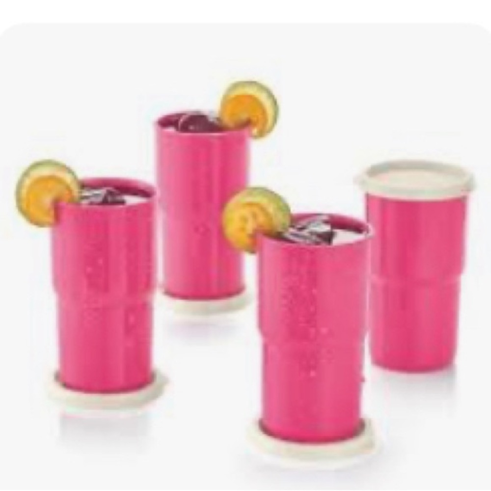 Tupperware 12oz Watermelon Tumblers Set of four with white covers NEW/NOT pink - Picture 2 of 5